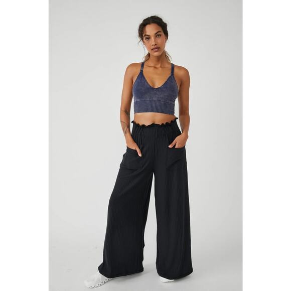 Free People Movement Blissed Out Wide Leg Pants Black Women’s Large - Picture 3 of 15
